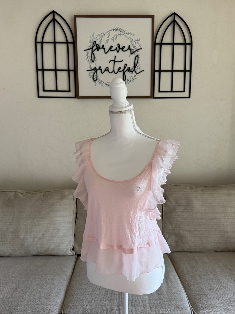 Victoria’s Secret Pink Ruffle Flutter Sleeve Tank Top Size S Coquette Fairycore